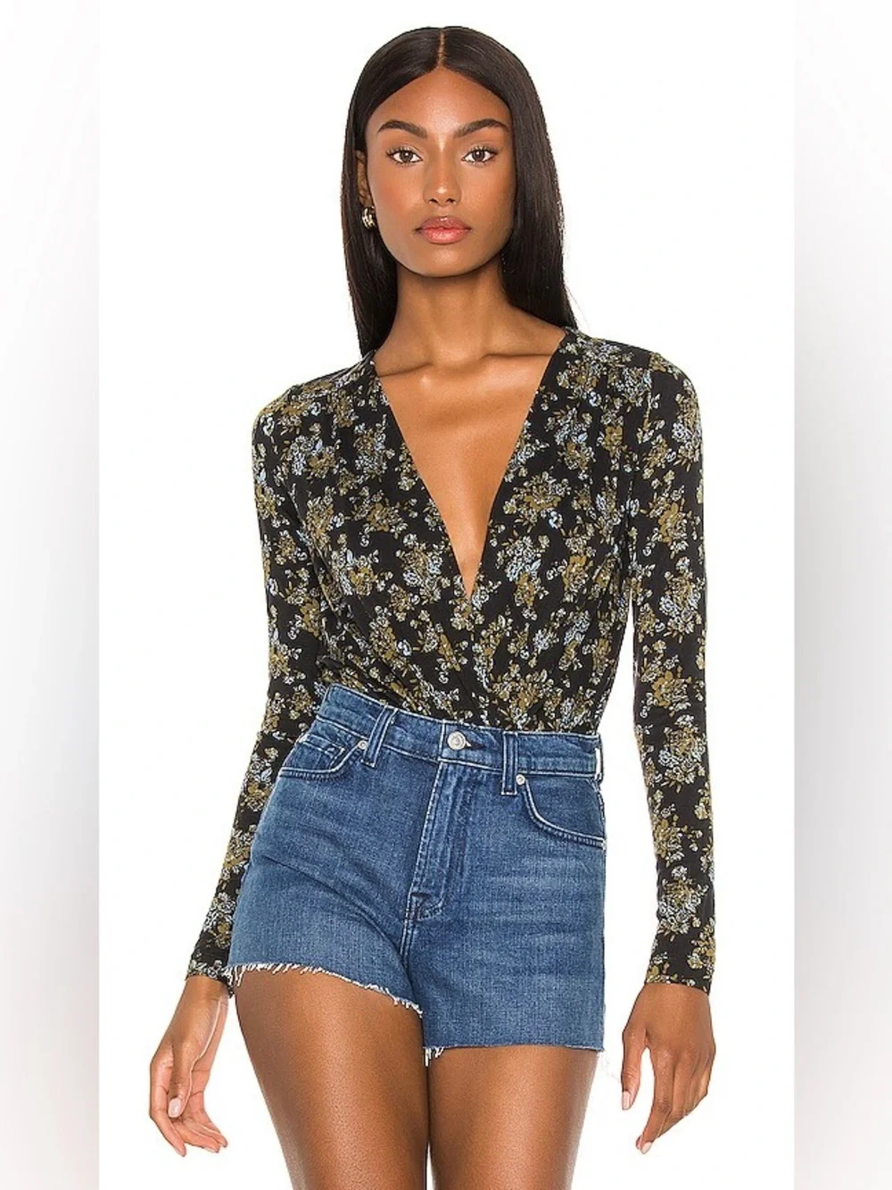 FREE PEOPLE - Printed Turnt Long sleeve Floral Bodysuit in Night Combo Size S
